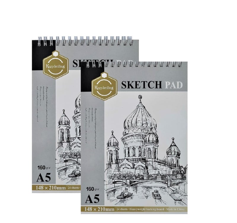 Definite Art Sketching Pad A5 Size, 160 GSM, 24 Sheets, Heavy Backing Board, for Sketching Drawing Face Portrait Handy Sketch Book (Pack of 2 Sketch Pads)