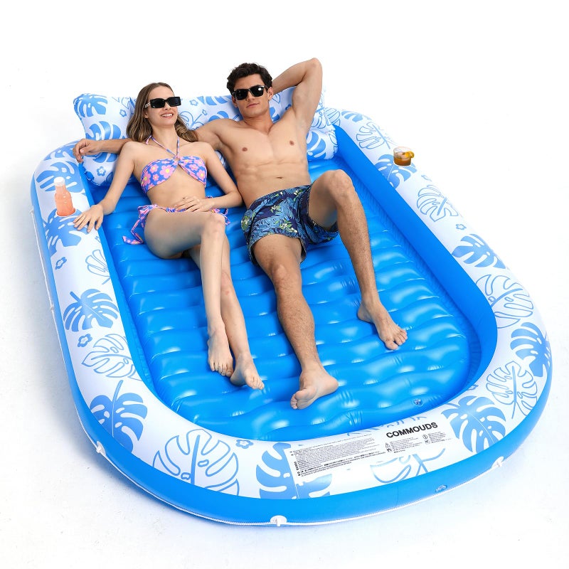 COMMOUDS Inflatable Tanning Pool Lounger Float with Cervical Pillow - Ultra Large(89" x 67") Pool Floats Adult for Sunbathing, Backyard, Pool Party - Inflate Ball Pit for Baby - Kid Swimming Pool Bed - Image 1