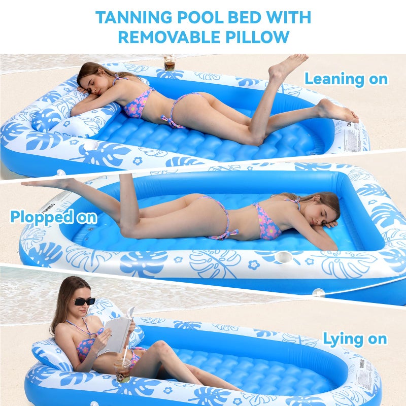 COMMOUDS Inflatable Tanning Pool Lounger Float with Cervical Pillow - Ultra Large(89" x 67") Pool Floats Adult for Sunbathing, Backyard, Pool Party - Inflate Ball Pit for Baby - Kid Swimming Pool Bed - Image 4