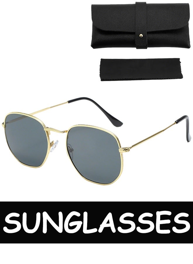 Sunglasses for Women and Men UV Protection Hexagon comes with a glasses case and a glasses cleaning cloth - Image 1