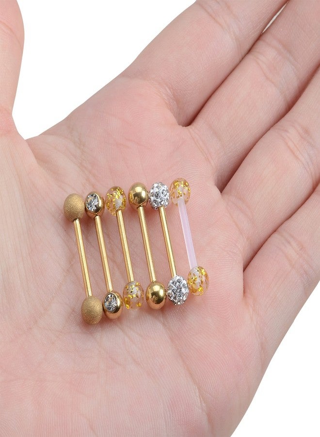 CrazyPiercing 12Pcs Stainless Steel Tongue Ring Barbell Retainer Body Piercing Jewelry 14G (Gold Pack) - Image 5