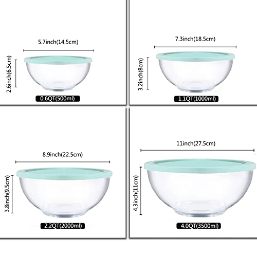 Homwin Glass Mixing Bowl Set with Airtight Lids for Kitchen Baking Prepping, Serving, Cooking 0.6QT, 1.1QT, 2.2QT, 4QT Salad Bowl Set with Lids, Dishwasher and Microwavable Safe - Image 5