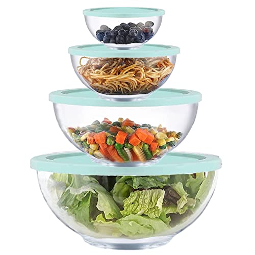 Homwin Glass Mixing Bowl Set with Airtight Lids for Kitchen Baking Prepping, Serving, Cooking 0.6QT, 1.1QT, 2.2QT, 4QT Salad Bowl Set with Lids, Dishwasher and Microwavable Safe - Image 1