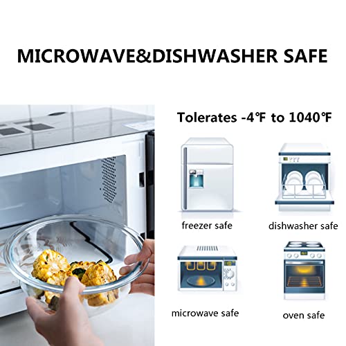 Homwin Glass Mixing Bowl Set with Airtight Lids for Kitchen Baking Prepping, Serving, Cooking 0.6QT, 1.1QT, 2.2QT, 4QT Salad Bowl Set with Lids, Dishwasher and Microwavable Safe - Image 4