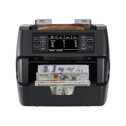 NUCOUN VC-3 Money Counter Machine Mixed Denomination, Value Counting, CIS/UV/IR/MG/MT Counterfeit Detection, USD/Euro/CAD/MXN, Printer Enabled Bill Cash Counter for Business - Image 1