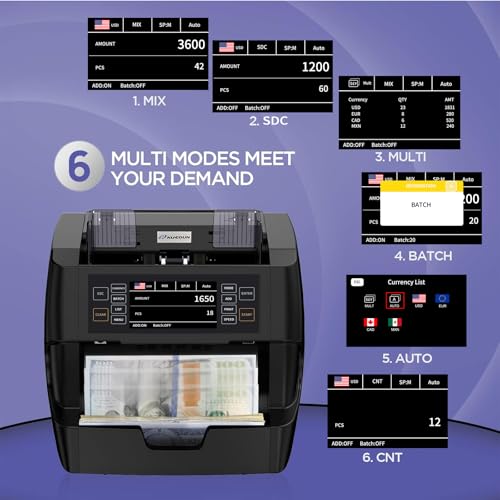 NUCOUN VC-3 Money Counter Machine Mixed Denomination, Value Counting, CIS/UV/IR/MG/MT Counterfeit Detection, USD/Euro/CAD/MXN, Printer Enabled Bill Cash Counter for Business - Image 2
