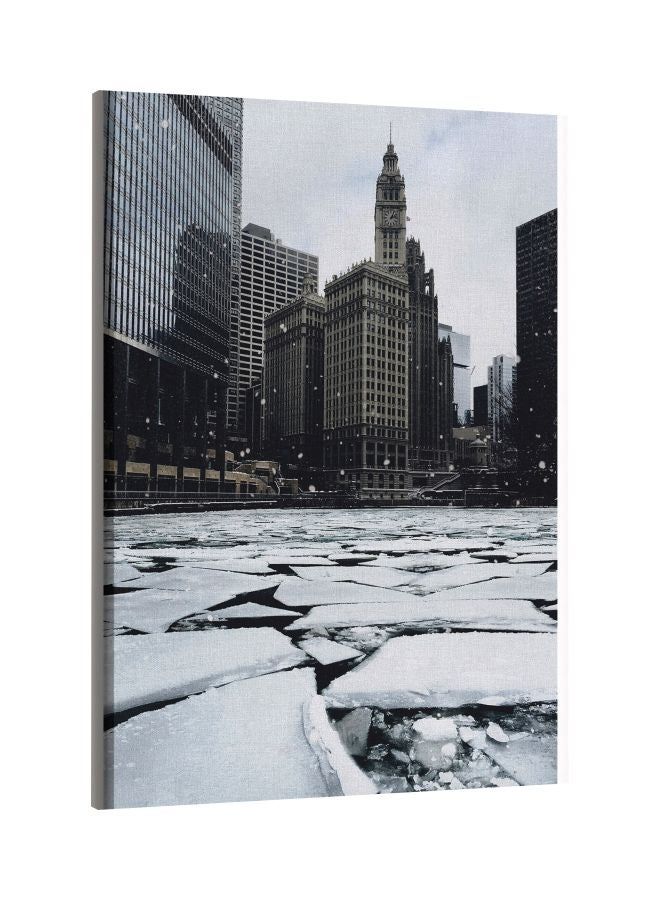 RKN City Ice View Printed Framed Canvas Wall Art White/Grey 60x80centimeter - Image 2