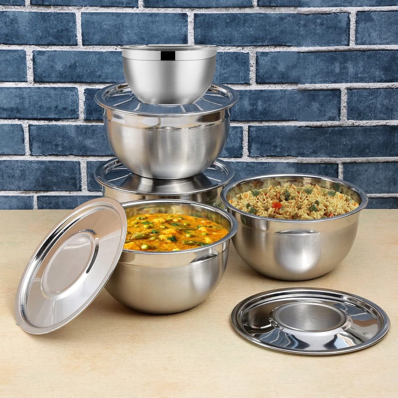 EVK® Serving and Mixing Bowls Set of 5 With Stainless Steel Lid, Food Grade, Non-Toxic, Matt Finish, BPA Free - Image 1