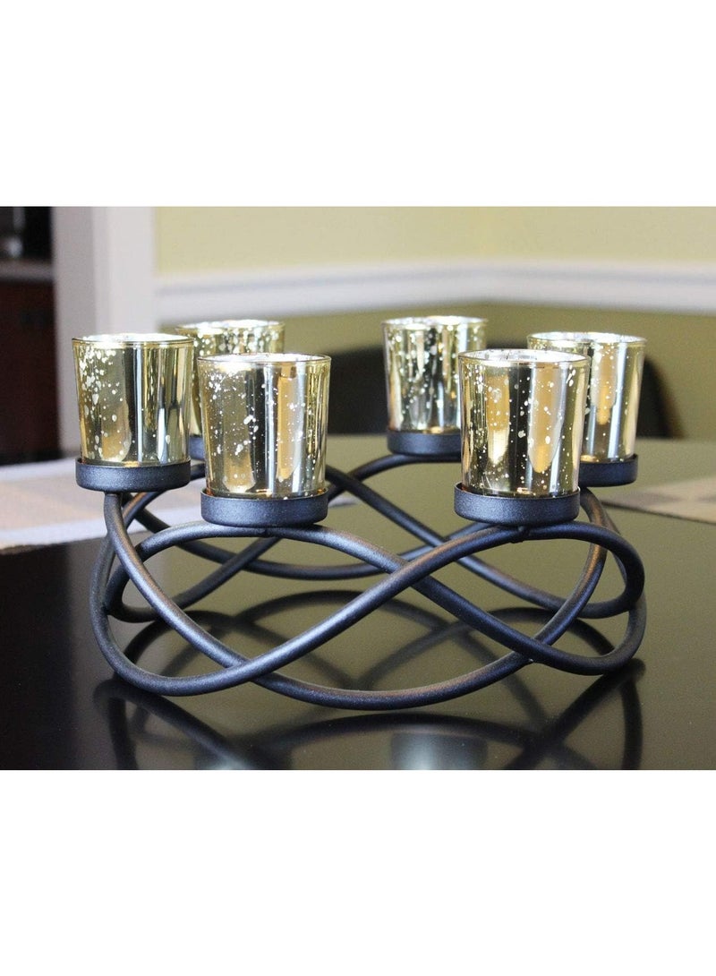 Seraphic Iron Circular Table Centerpiece Decorations Candle Holder for Weddings, Patio, Kitchen, Dining Room, and Coffee Tables, Glass Votive Tealight Holders, 6  Cups - Image 1