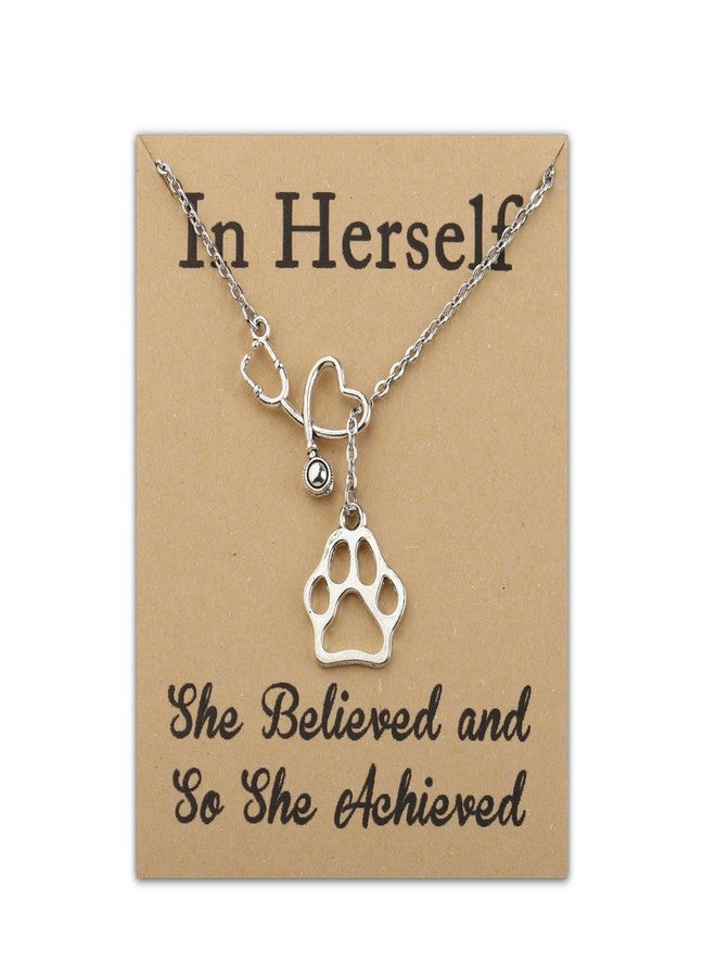 Zuo Bao Veterinarian Y necklace Vet Tech Student Graduation Gift Veterinary Assistant bracelet for Veterinarian (Dog paw-Y) - Image 1