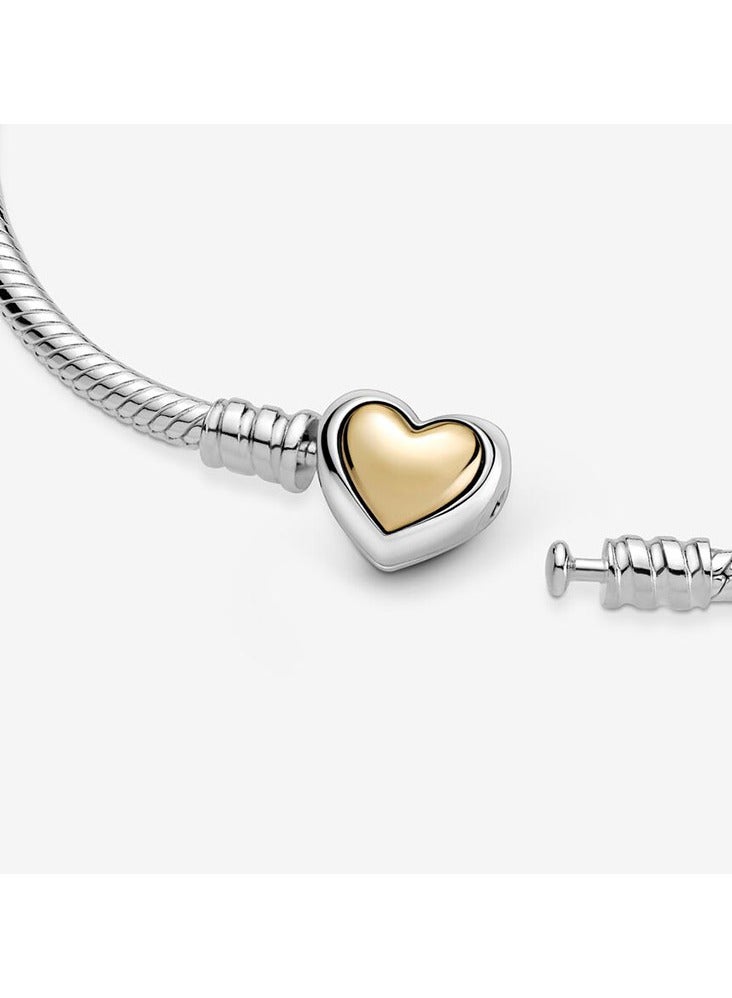 بان هوم  سوار فضي بمشبك قلب بلونين (فضي وذهبي) - Image 2