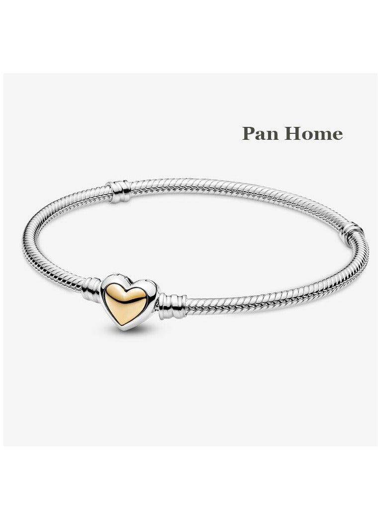 بان هوم  سوار فضي بمشبك قلب بلونين (فضي وذهبي) - Image 1