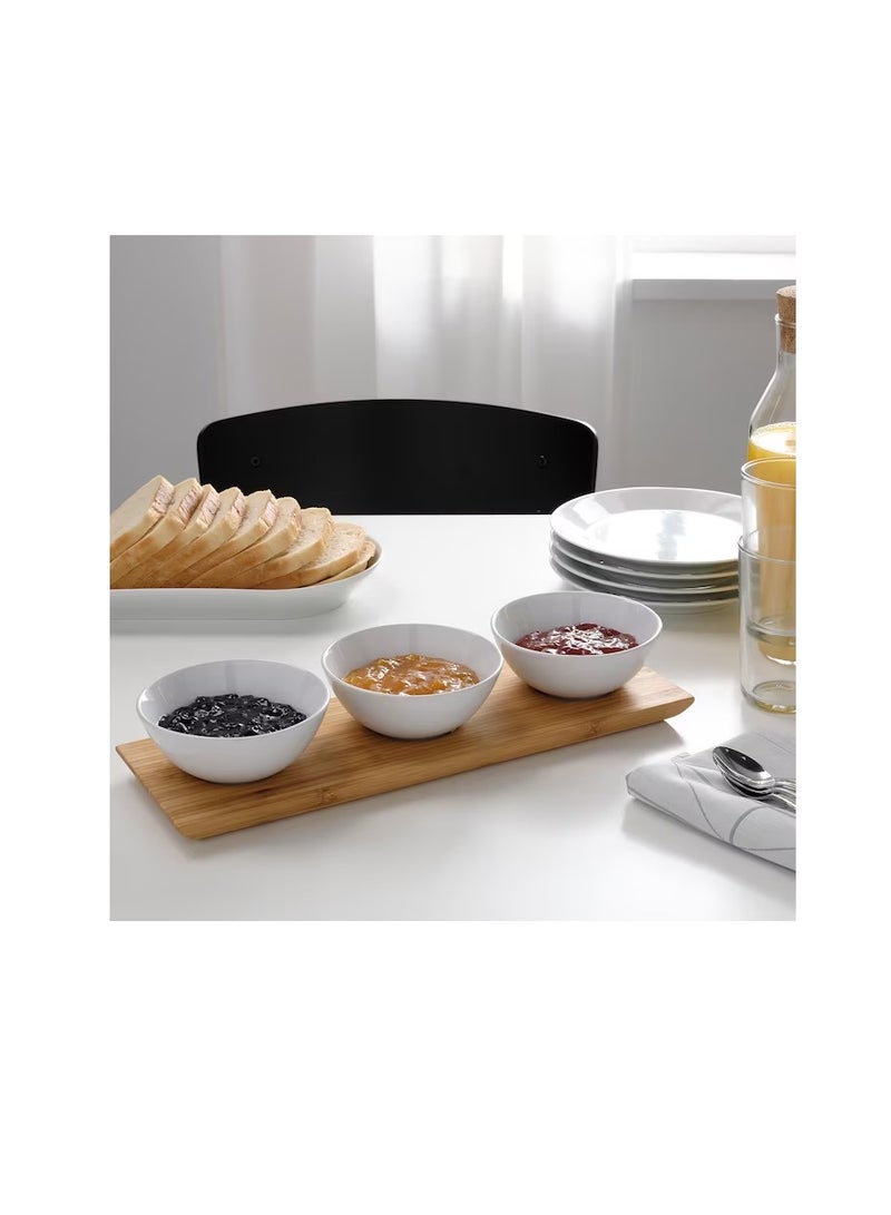 Tray with 3 bowls, bamboo/white - Image 3