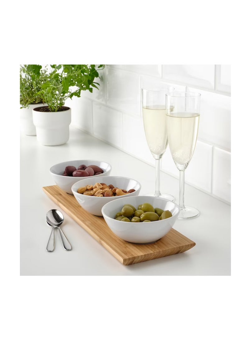 Tray with 3 bowls, bamboo/white - Image 2