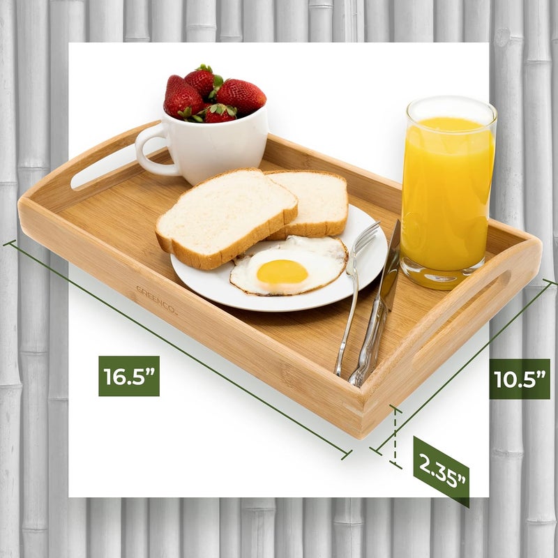 Greenco Rectangle Bamboo Butler Serving Tray with Handles - Bed Trays for Eating - Bed Tray - Breakfast Tray - Image 5
