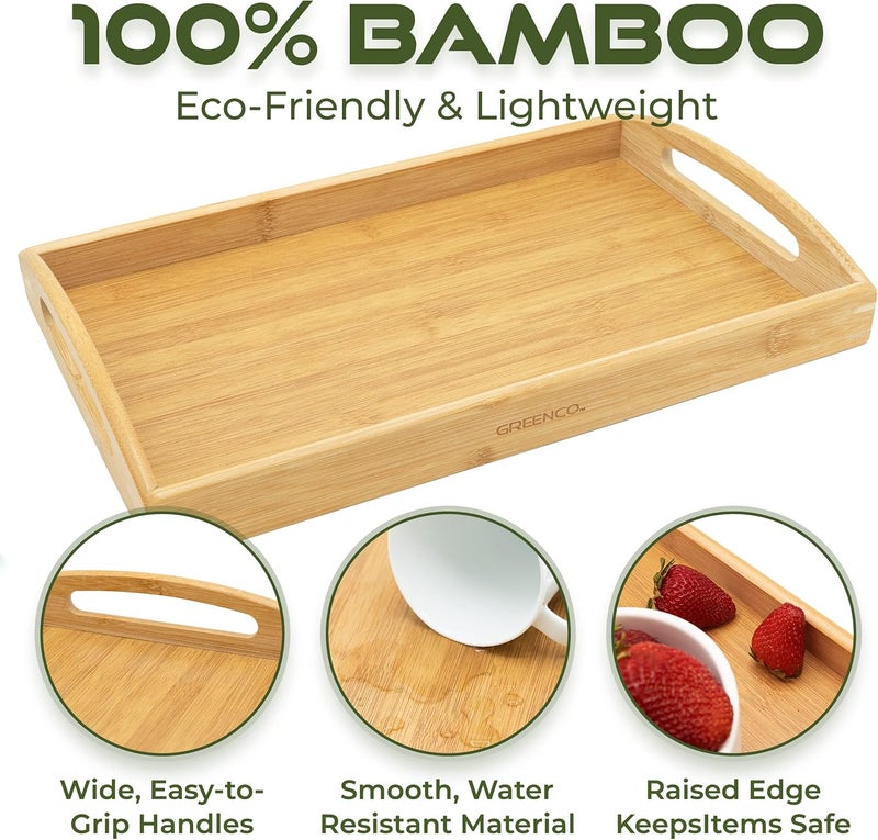 Greenco Rectangle Bamboo Butler Serving Tray with Handles - Bed Trays for Eating - Bed Tray - Breakfast Tray - Image 3