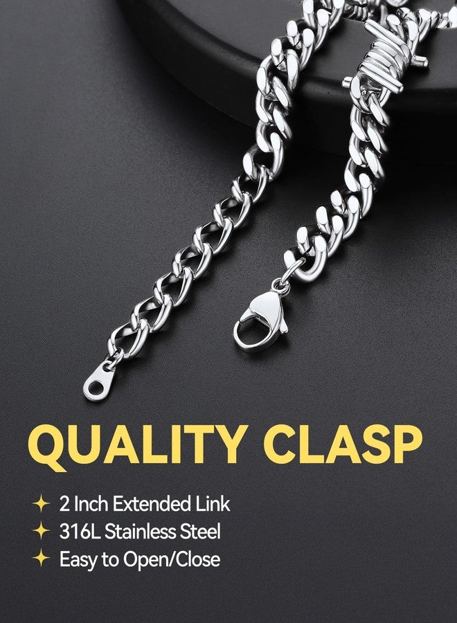 ChainsHouse Barbed Wire Bracelet, Cuban Link Chain Bracelet for Men, Stainless Steel Gothic Punk Thorns Hand Chain, Hip Hop Jewelry, 7mm/9 mm Width, 7"-8.3" Length, Send Gift Box, 7 inch, Stainless - Image 5