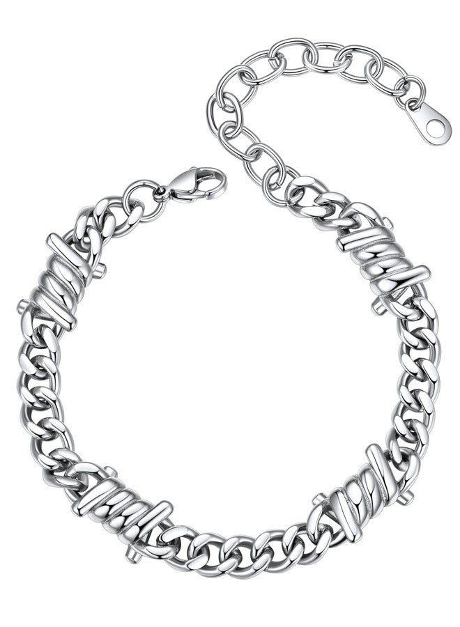 ChainsHouse Barbed Wire Bracelet, Cuban Link Chain Bracelet for Men, Stainless Steel Gothic Punk Thorns Hand Chain, Hip Hop Jewelry, 7mm/9 mm Width, 7"-8.3" Length, Send Gift Box, 7 inch, Stainless - Image 1
