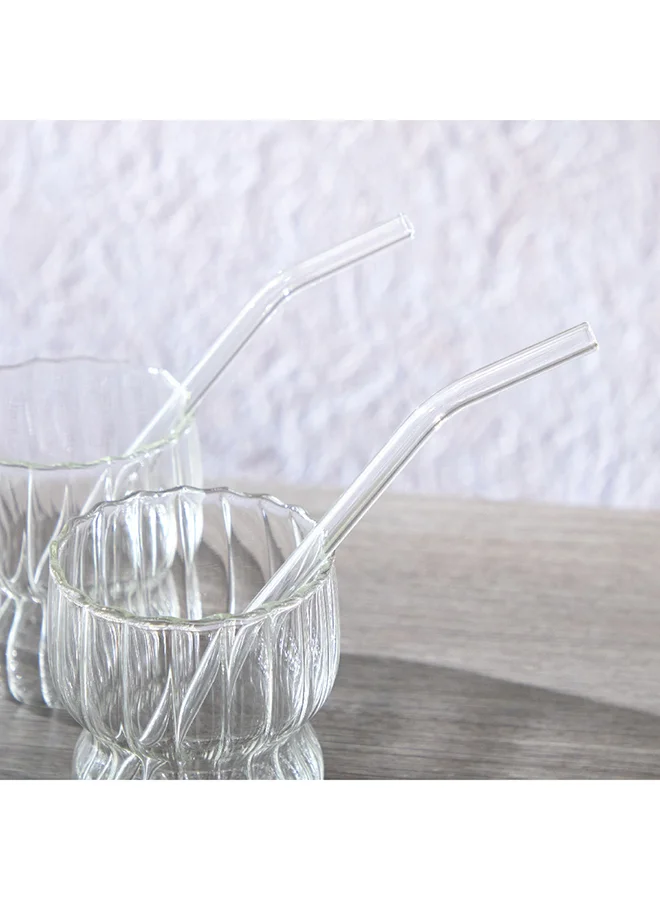 Home Box Zen Borosilicate 10-Piece Rippled Drinking Glasses with Straws Set 320 ml