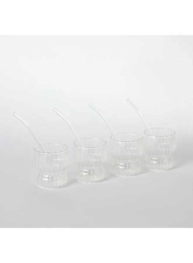Home Box Zen Borosilicate 10-Piece Rippled Drinking Glasses with Straws Set 320 ml