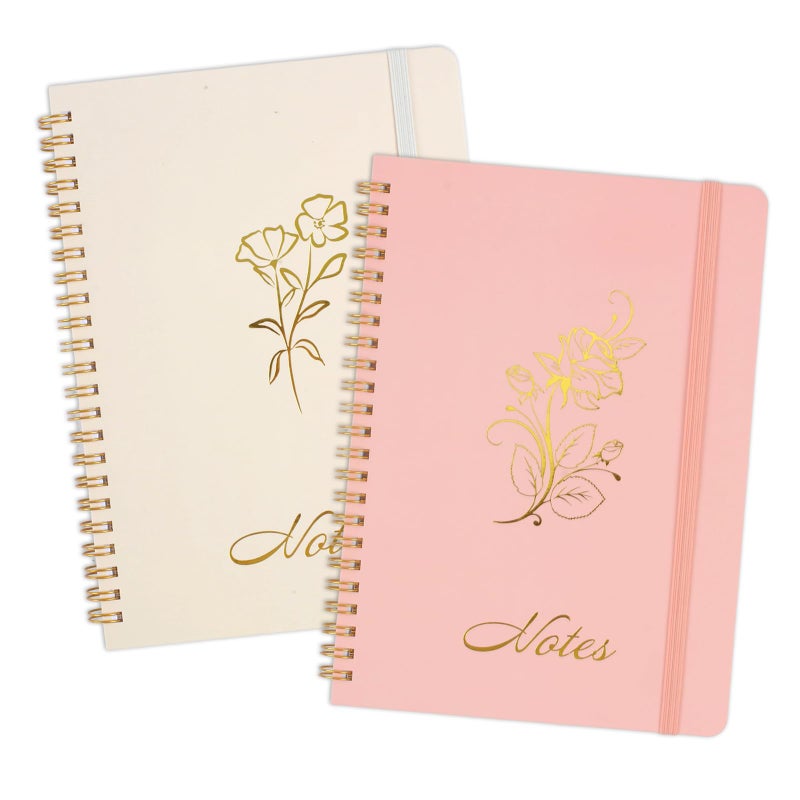 Joyberg Aesthetic Spiral Notebook, 2PCS Cute Notebook, 8.3" x 6" Notebook For Women, A5 Spiral Journal Notebook for Office/School/Home (Pink & Beige) - Image 1