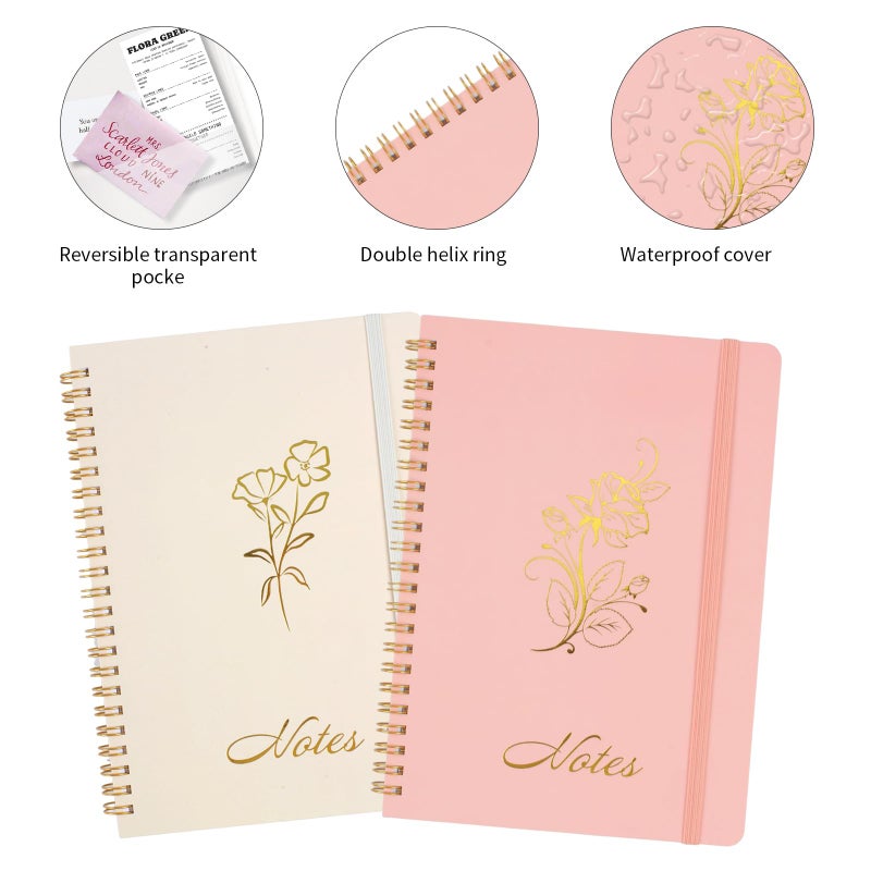 Joyberg Aesthetic Spiral Notebook, 2PCS Cute Notebook, 8.3" x 6" Notebook For Women, A5 Spiral Journal Notebook for Office/School/Home (Pink & Beige) - Image 3
