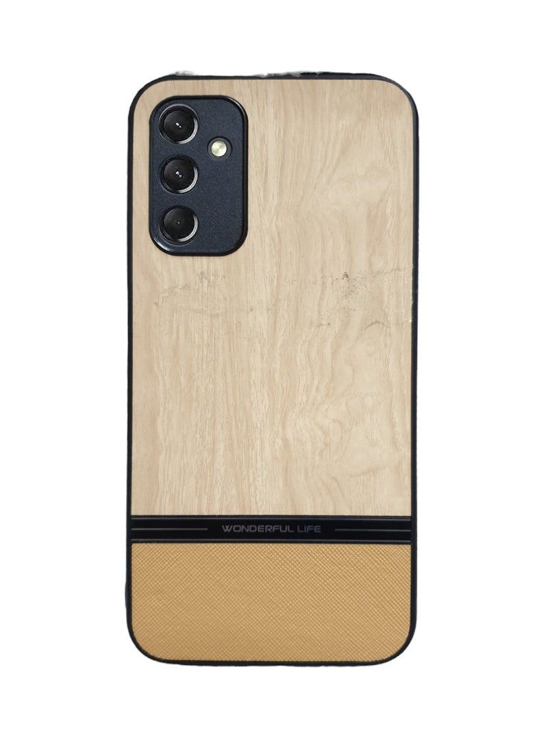 Elmo3ezz Shockproof Wood Grain Skin PU and TPU Shockproof Luxury Phone Case for Samsung Galaxy A54 (Beige) - Image 1