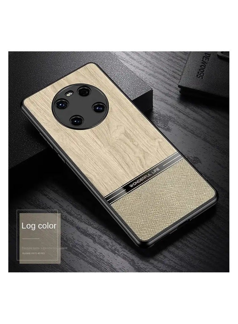 Elmo3ezz Shockproof Wood Grain Skin PU and TPU Shockproof Luxury Phone Case for Samsung Galaxy A54 (Beige) - Image 2