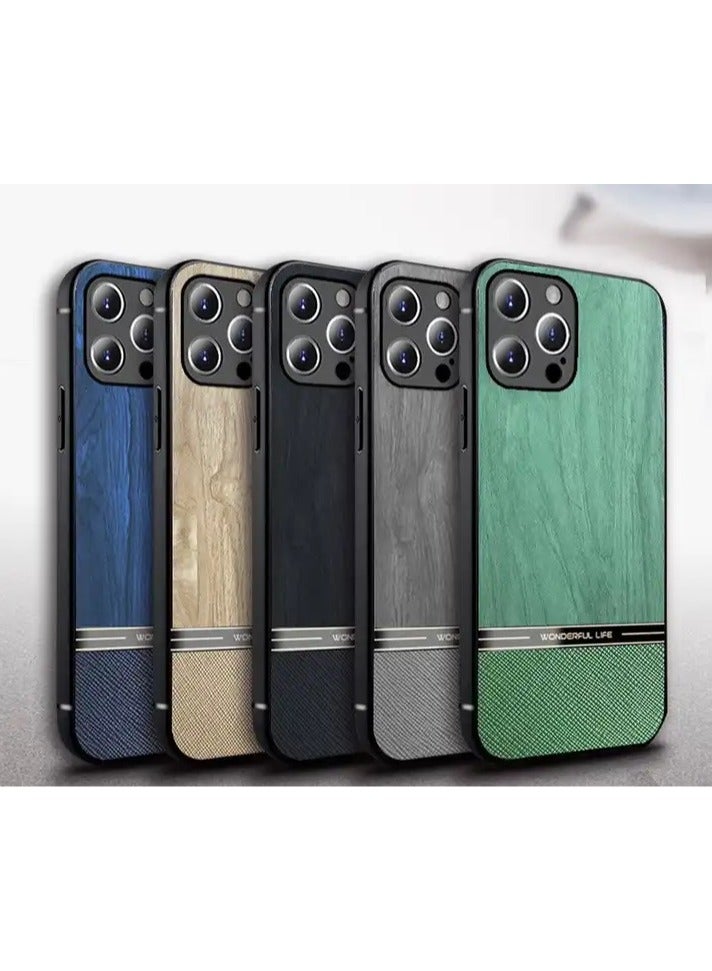 Elmo3ezz Shockproof Wood Grain Skin PU and TPU Shockproof Luxury Phone Case for Samsung Galaxy A54 (Beige) - Image 4