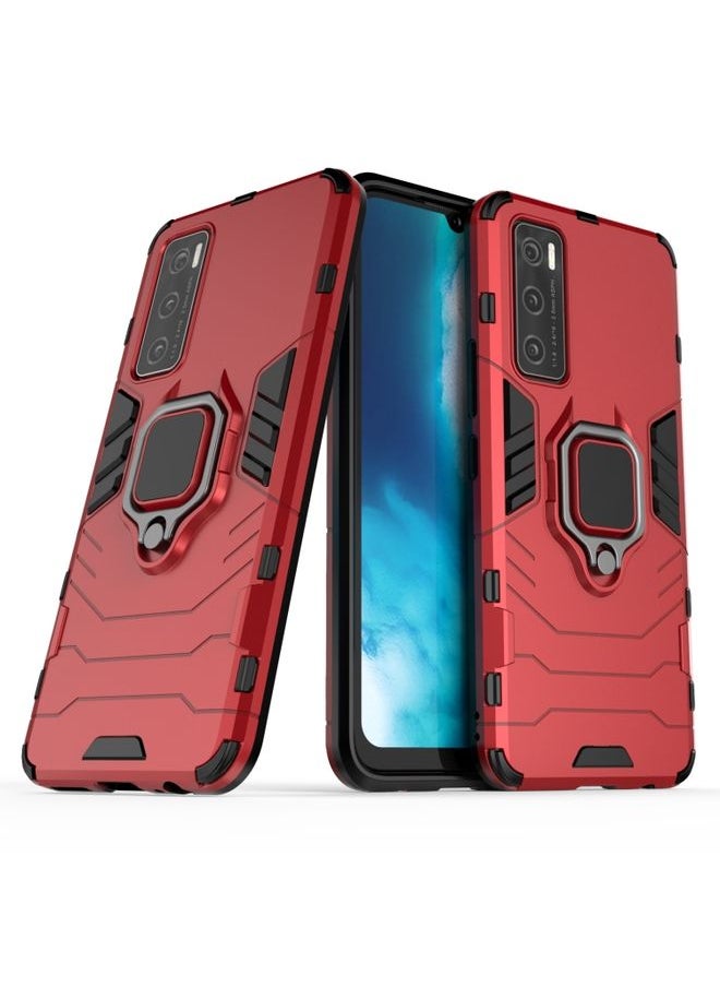 HuHa Case Cover For vivo V20 SE PC + TPU Shockproof Protective Case with Magnetic Ring Holder Red 