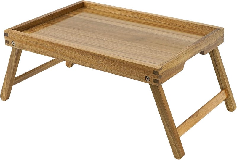 VaeFae Acacia Bed Table Tray, Wooden Breakfast Tray with Folding Legs, Bed Tray for Eating and Laptop, Eating Trays for Bedroom - Image 1