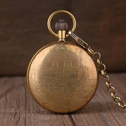 Dentily Vintage Copper Train London Design Hand Winding Mechanical Pocket Watch Mens Watches - Image 3