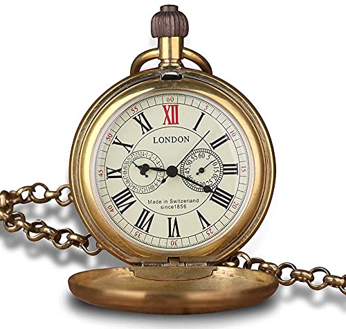 Dentily Vintage Copper Train London Design Hand Winding Mechanical Pocket Watch Mens Watches - Image 2