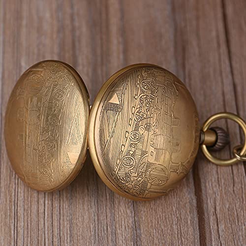 Dentily Vintage Copper Train London Design Hand Winding Mechanical Pocket Watch Mens Watches - Image 5