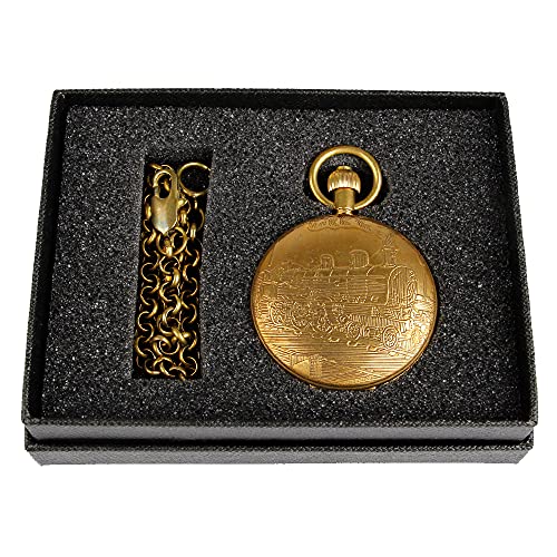 Dentily Vintage Copper Train London Design Hand Winding Mechanical Pocket Watch Mens Watches - Image 4