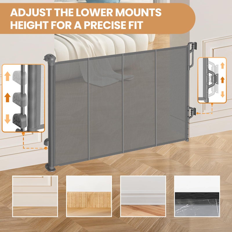 SPACEANY Reinforced Retractable Baby Gate, Mesh Dog Gate, Child Safety Gate for Doorways, Stairs, Hallways, Indoor/Outdoor, Wide Openings -33.5" Tall, Width up to 55" Gray - Image 4