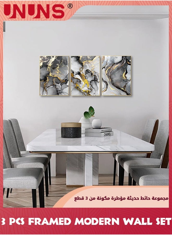 UNUNS - Wall Art,Black White Grey Abstract Art Prints,Modern Fluid Ink Canvas Wall Art For Bedroom Living Room Office Wall Decor,Picture Artwork Home Kitchen Decor,Canvas Prints,Unframed 30x40cm,3 Set - Image 1