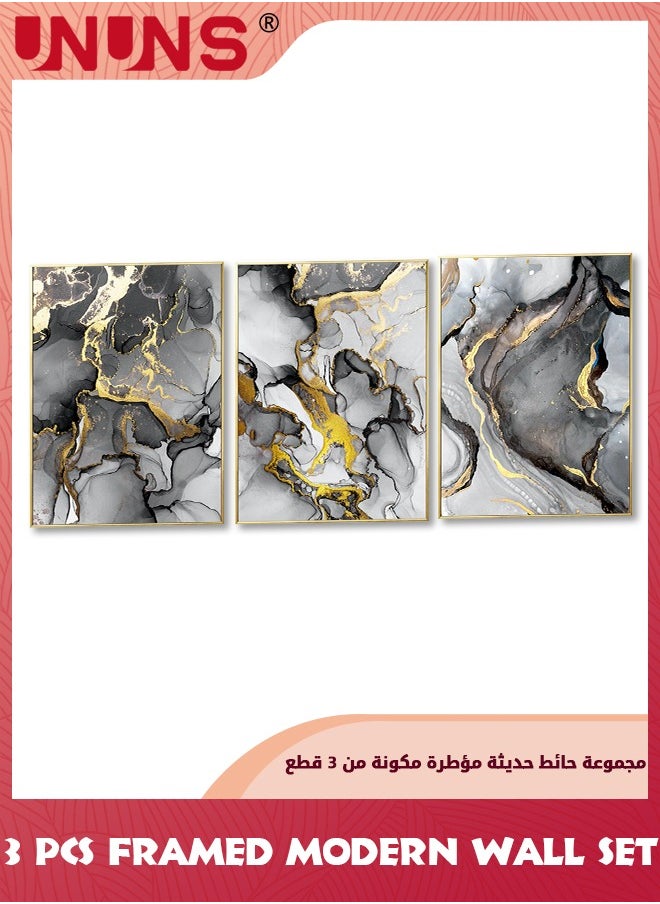 UNUNS - Wall Art,Black White Grey Abstract Art Prints,Modern Fluid Ink Canvas Wall Art For Bedroom Living Room Office Wall Decor,Picture Artwork Home Kitchen Decor,Canvas Prints,Unframed 30x40cm,3 Set - Image 1