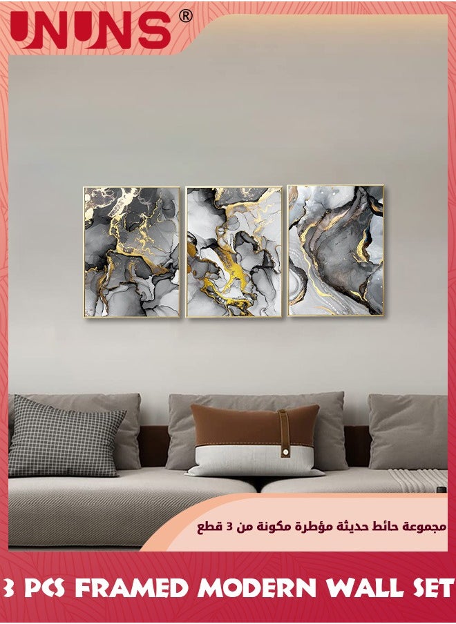 UNUNS - Wall Art,Black White Grey Abstract Art Prints,Modern Fluid Ink Canvas Wall Art For Bedroom Living Room Office Wall Decor,Picture Artwork Home Kitchen Decor,Canvas Prints,Unframed 30x40cm,3 Set - Image 1