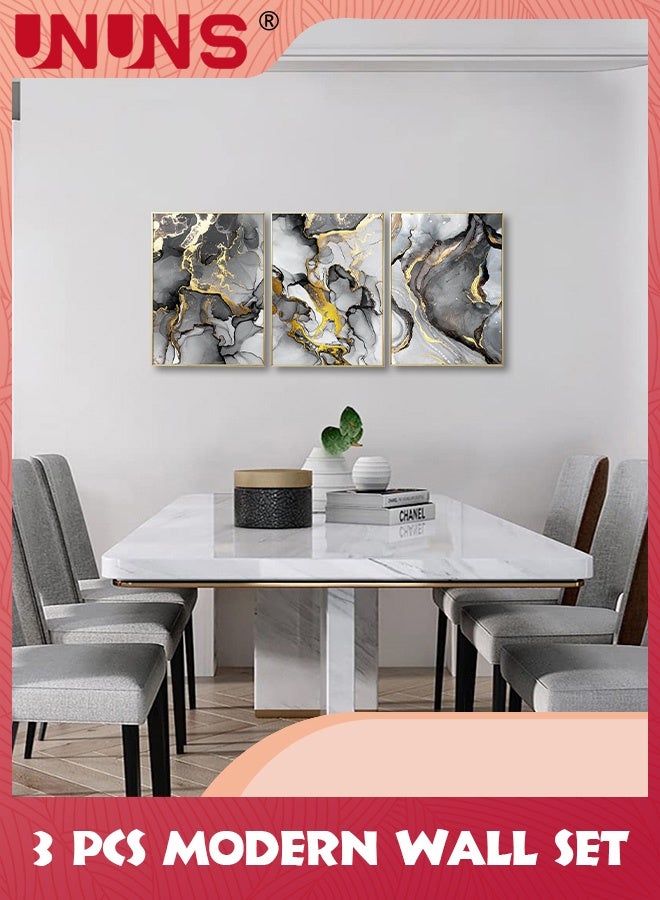 UNUNS لوحة فنية جدارية، مطبوعات فنية تجريدية باللونين الأسود والأبيض والرمادي، لوحة فنية جدارية حديثة من قماش الحبر السائل لغرفة النوم وغرفة المعيشة وديكور الحائط للمكتب، صورة فنية لديكور المطبخ المنزلي، مطبوعات قماشية، بدون إطار 30 × 40 سم، مجموعة من 3 قطع - Image 3