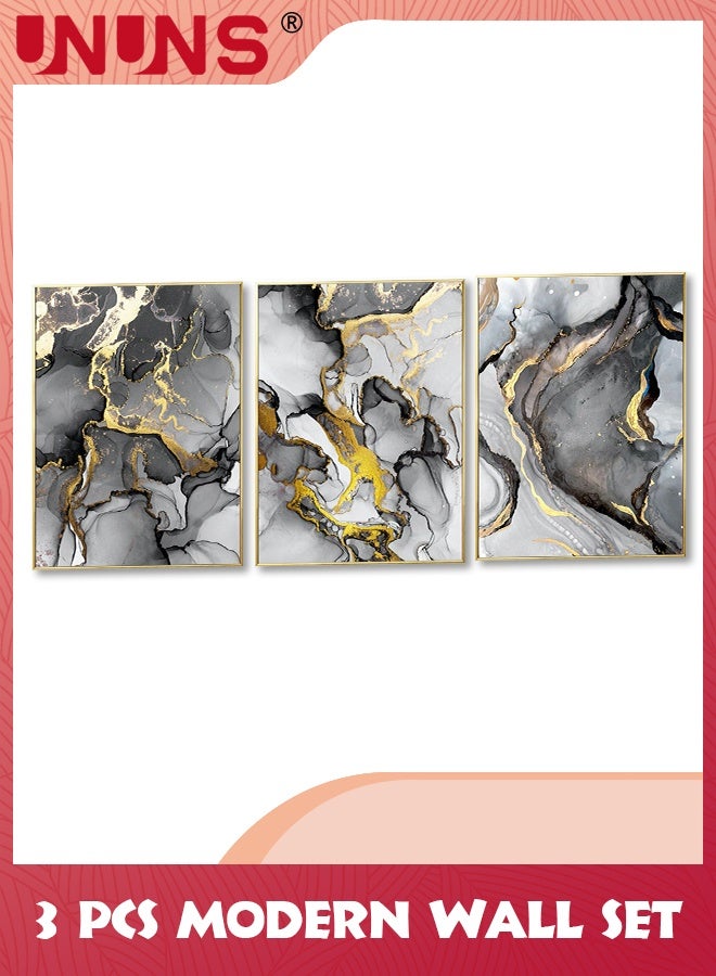 UNUNS لوحة فنية جدارية، مطبوعات فنية تجريدية باللونين الأسود والأبيض والرمادي، لوحة فنية جدارية حديثة من قماش الحبر السائل لغرفة النوم وغرفة المعيشة وديكور الحائط للمكتب، صورة فنية لديكور المطبخ المنزلي، مطبوعات قماشية، بدون إطار 30 × 40 سم، مجموعة من 3 قطع - Image 1