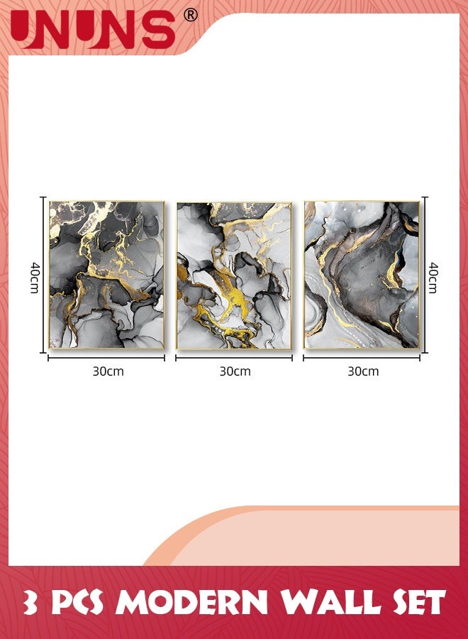 UNUNS لوحة فنية جدارية، مطبوعات فنية تجريدية باللونين الأسود والأبيض والرمادي، لوحة فنية جدارية حديثة من قماش الحبر السائل لغرفة النوم وغرفة المعيشة وديكور الحائط للمكتب، صورة فنية لديكور المطبخ المنزلي، مطبوعات قماشية، بدون إطار 30 × 40 سم، مجموعة من 3 قطع - Image 2