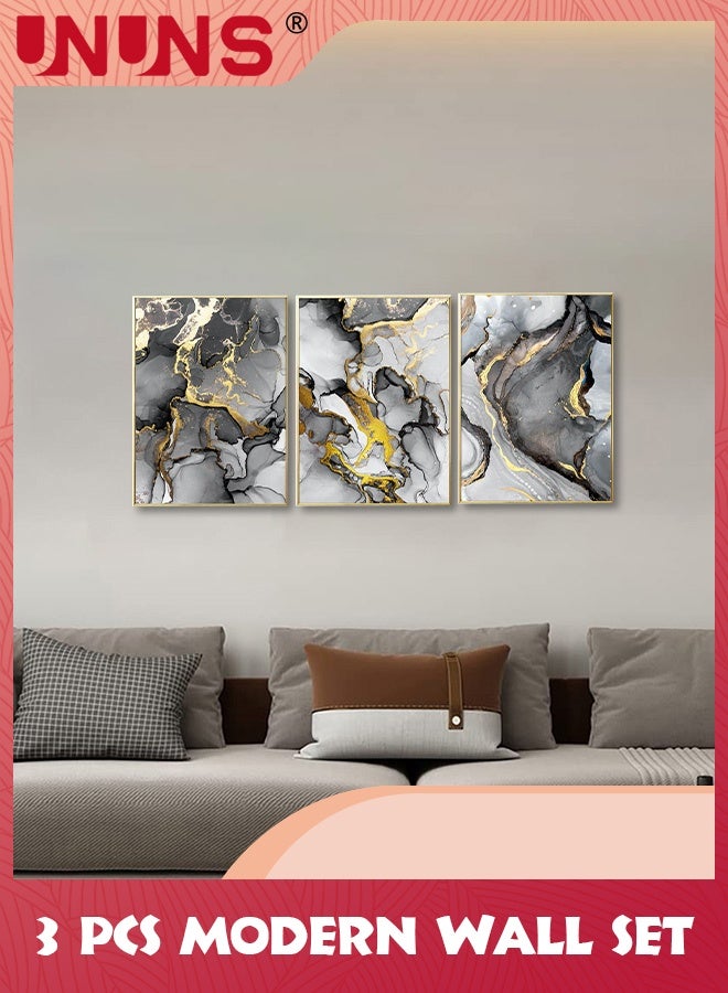 UNUNS لوحة فنية جدارية، مطبوعات فنية تجريدية باللونين الأسود والأبيض والرمادي، لوحة فنية جدارية حديثة من قماش الحبر السائل لغرفة النوم وغرفة المعيشة وديكور الحائط للمكتب، صورة فنية لديكور المطبخ المنزلي، مطبوعات قماشية، بدون إطار 30 × 40 سم، مجموعة من 3 قطع - Image 4