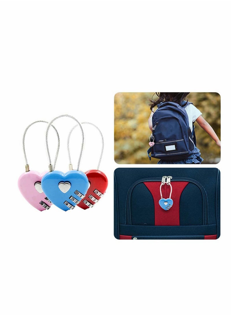 Excefore Luggage Locks 3 Digit Combination Number Password Heart Shape Padlocks for Outdoor Travel Suitcase Baggage Backpacks School Gym Lockers Computer Bags Filing Cabinets Toolbox (3 Pieces)  - Image 2