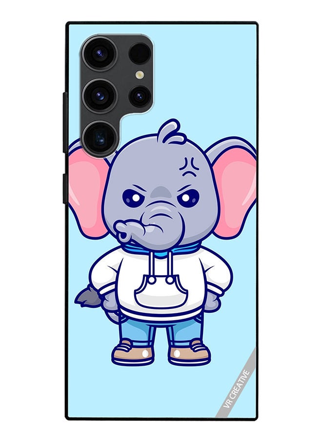 VR CREATIVE Protective Case Cover For Samsung Galaxy S23 Ultra 5G Cute Angry Elephant Wearing Hoodie Design Multicolour - Image 1