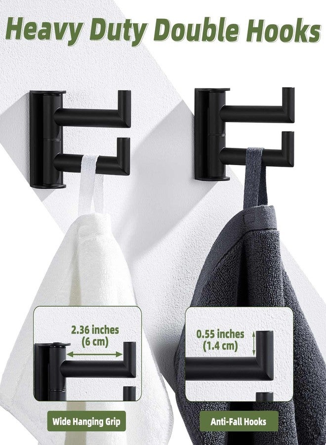 APLusee خطاف منشفة دوار APLusee باللون الأسود غير اللامع 2 عبوة، حامل منشفة من الفولاذ المقاوم للصدأ 304، خطاف رداء الحمام، خطاف حائط قابل للطي مثبت على الحائط - Image 4