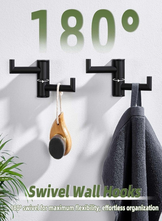 APLusee خطاف منشفة دوار APLusee باللون الأسود غير اللامع 2 عبوة، حامل منشفة من الفولاذ المقاوم للصدأ 304، خطاف رداء الحمام، خطاف حائط قابل للطي مثبت على الحائط - Image 2