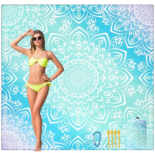 HIHOHO Beach Blanket Waterproof Sandproof Beach Mat for 1-8 Adults Quick Drying Durable Outdoor Picnic Mat for Beach Festival Travel Camping Hiking (Gradiant BL-Mandarin, 79"×83"(4 Person)) - Image 1