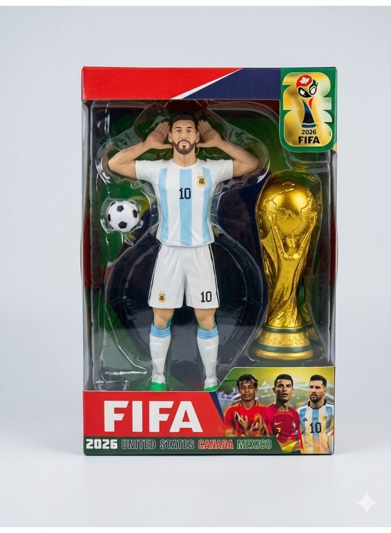 مجموعة مجسمات قابلة للتحصيل لكأس العالم FIFA 2026: لاعب الأرجنتين رقم 10، كرة قدم وكأس البطولة