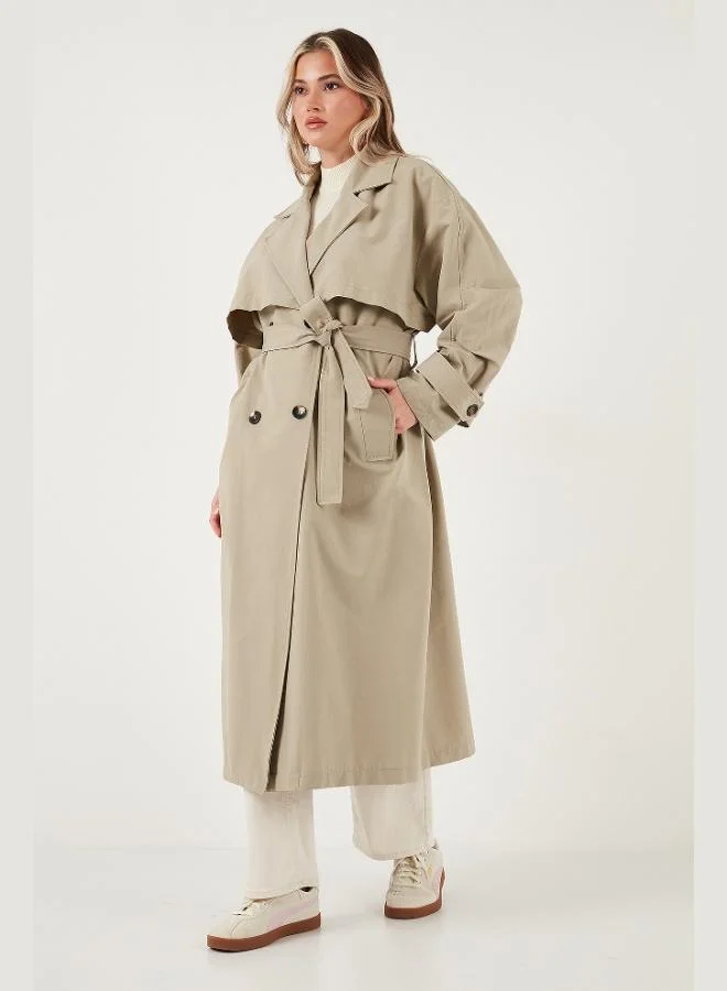 ليلا معطف ترنش طويل نسائي من قطن ليلا، مزدوج الصدر بأزرار، مقاس واسع